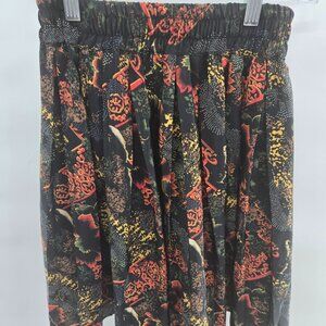 Vintage Normandie Black Floral Elastic Pleated Mini Skirt Size 2